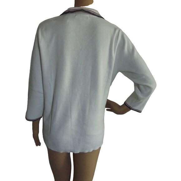 Karen Scott Medium White Red Black Ribbed V-Neck Henley Sweater nautical collar - Picture 6 of 7